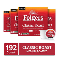 Folgers Classic Roast, Medium Roast Coffee, Keurig K-Cup Pods, 48 Count Boxes (Pack of 4)
