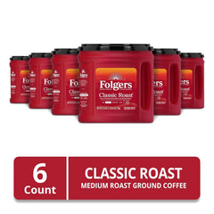 Folgers Classic Roast Ground Coffee, Medium Roast, 25.9 Oz. Canister (Pack of 6)