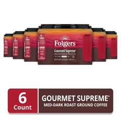 Folgers Gourmet Supreme Ground Coffee, Medium-Dark Roast, 22.6 Oz. Canister (Pack of 6)