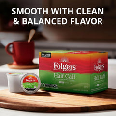 Folgers Half Caff Medium Roast Coffee, Keurig K-Cup Pods, 10 Count Boxes (Case of 6)