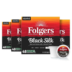 Folgers Black Silk, Dark Roast Coffee, Keurig K-Cup Pods, 48-Count Boxes (Pack of 4)