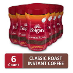 Folgers Classic Roast Instant Coffee, 12 Oz. Jar (Pack of 6)
