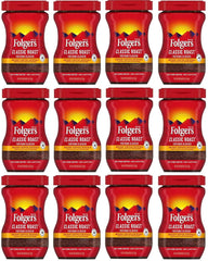 Folgers 20083 Classic Roast Instant Coffee Crystals, 3 Ounces, 100% Pure Coffee, Medium Roast, Easy-open Flip Top Lid, Portable Plastic Jar, Pack of 12
