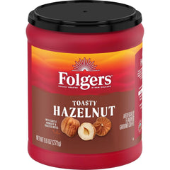 Folgers Toasty Hazelnut Flavored Ground Coffee, Medium Roast 9.6 Ounce Canister (Pack of 6)