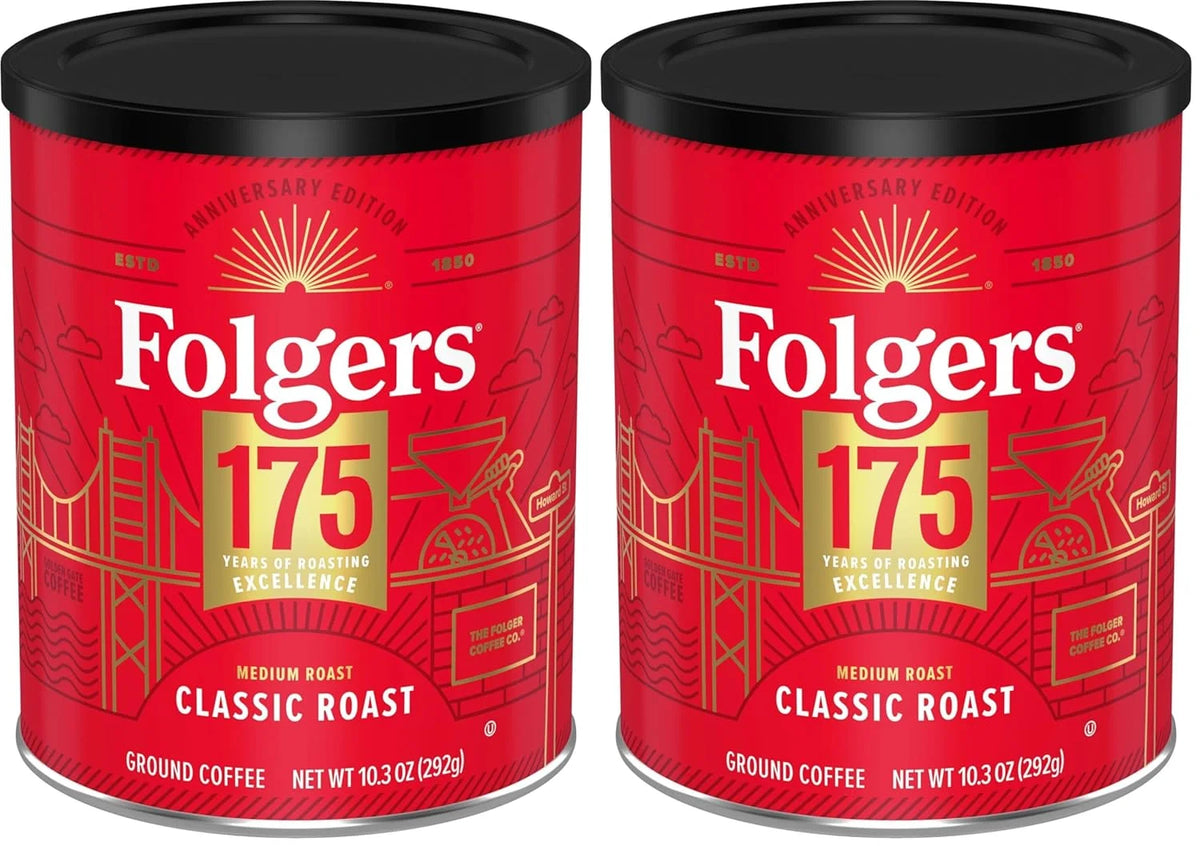 Folgers Classic Medium Roast Ground Coffee, 10.3 Oz 175th Anniversary Limited Edition Metal Can (Pack of 2)