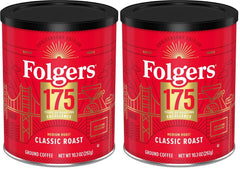 Folgers Classic Medium Roast Ground Coffee, 10.3 Oz 175th Anniversary Limited Edition Metal Can (Pack of 2)
