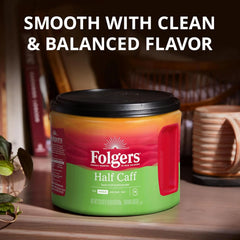 Folgers Half Caff Medium Roast Coffee, 22.6 Oz. Canisters (Case of 6)