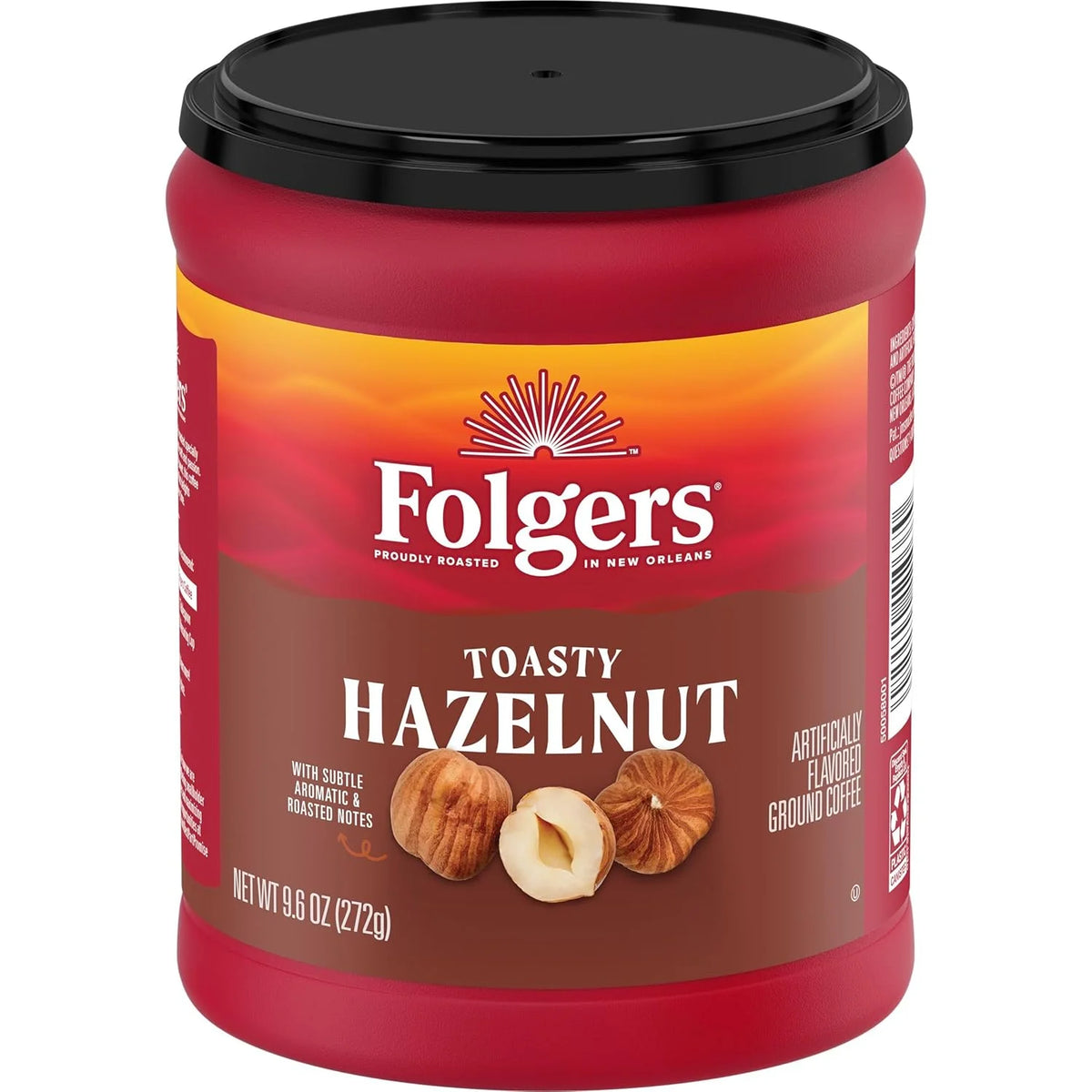 Folgers Toasty Hazelnut Flavored Ground Coffee, Medium Roast 9.6 Ounce Canister (Pack of 6)