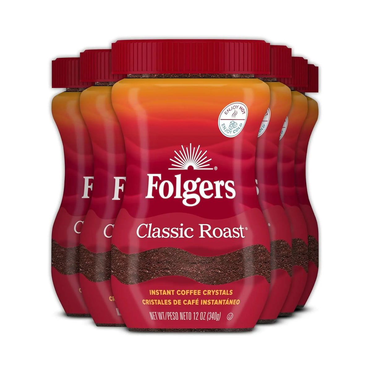 Folgers Classic Roast Instant Coffee, 12 Oz. Jar (Pack of 6)